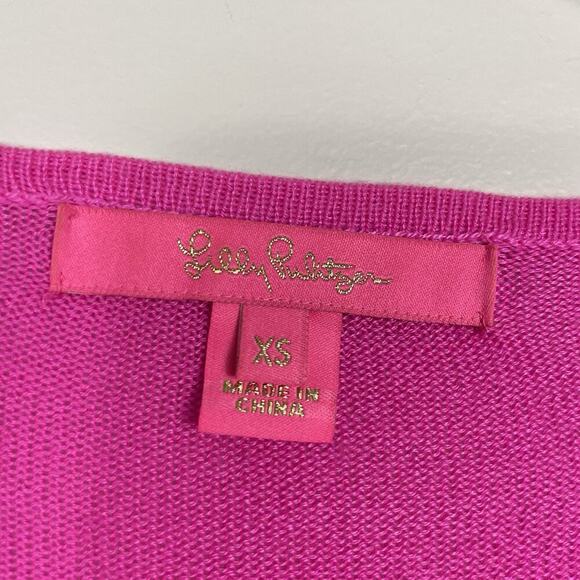 Lilly Pulitzer Emberly Sweater Size XS Mandevilla Pink Fringe Tropical Beach Fun - Picture 3 of 11